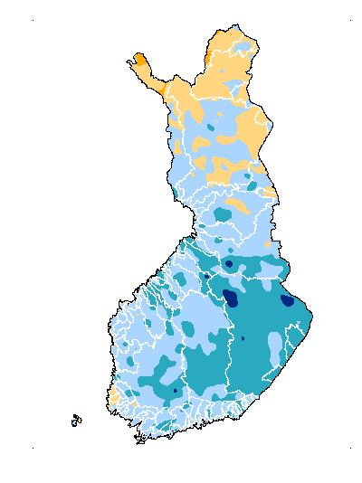 Pohjaveden korkeus verrattuna 1962-2012 arvoihin